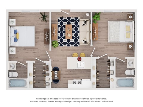 Floor plan for 2 beds, 2 baths, 792 sqft